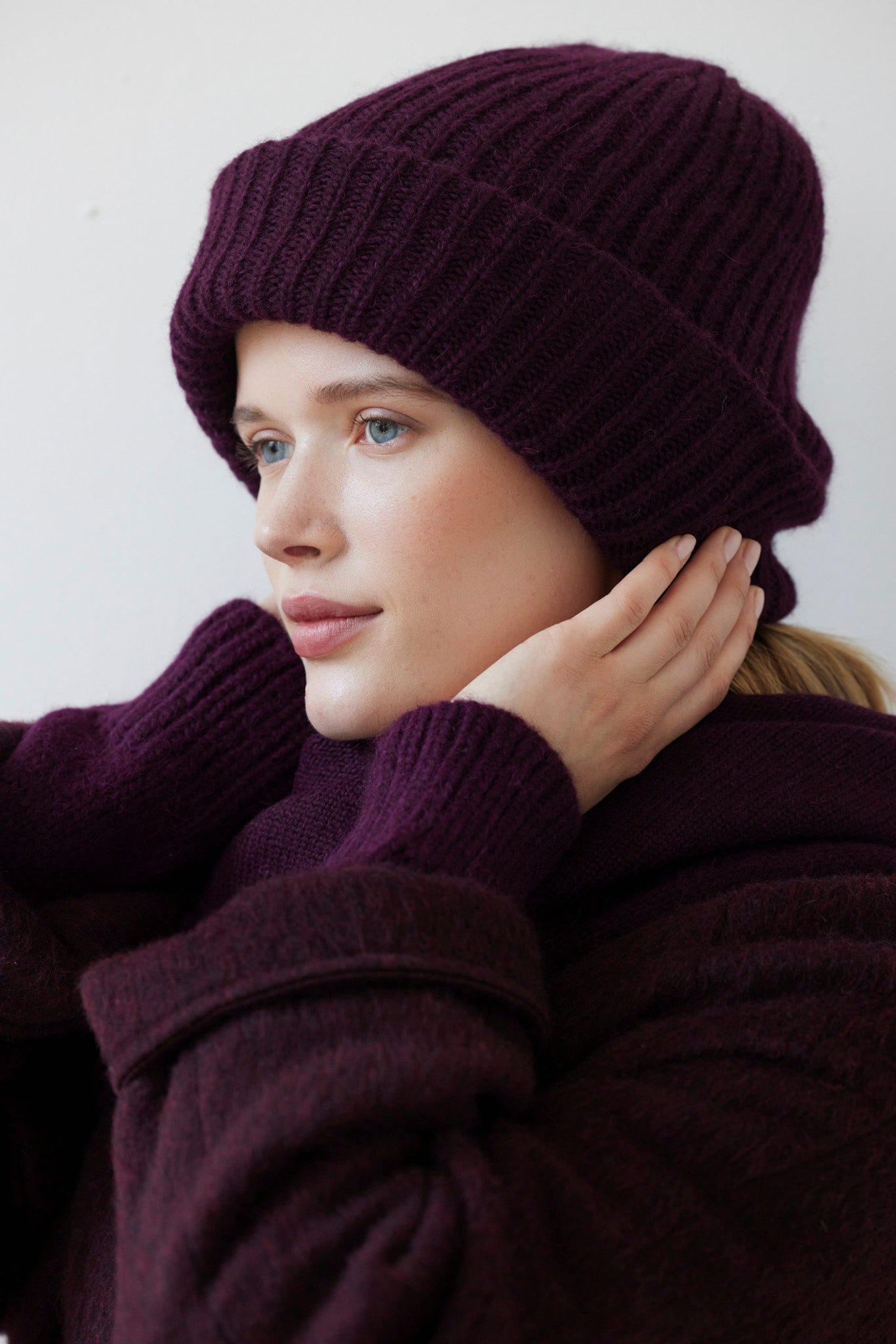 SAMPLE FW26 - Lofted Beanie in Alpaca Wool Blend - Plum Wine Samples CHRISTINE ALCALAY