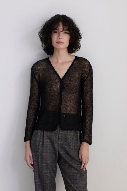SAMPLE FW26 - Luz Open Knit Cardigan in Baby Alpaca - Black Samples CHRISTINE ALCALAY