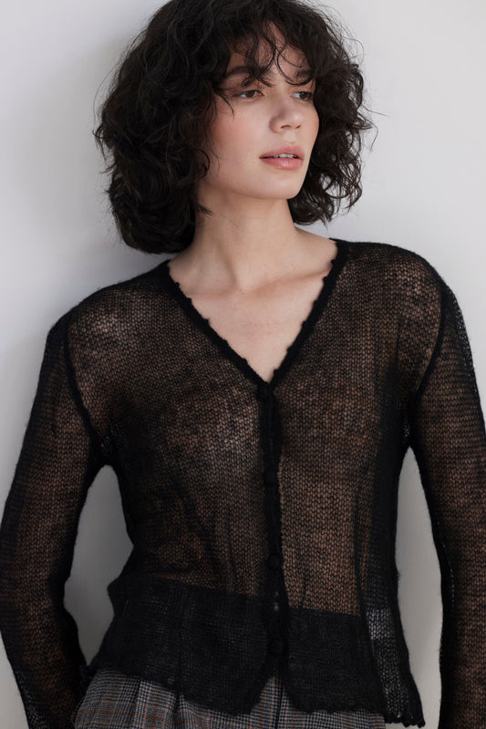 SAMPLE FW26 - Luz Open Knit Cardigan in Baby Alpaca - Black Samples CHRISTINE ALCALAY Black XS/S