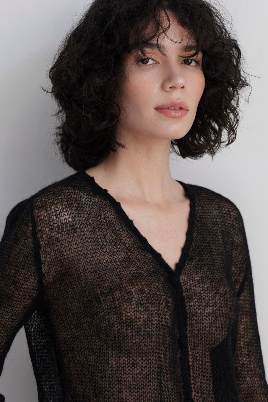 SAMPLE FW26 - Luz Open Knit Cardigan in Baby Alpaca - Black Samples CHRISTINE ALCALAY