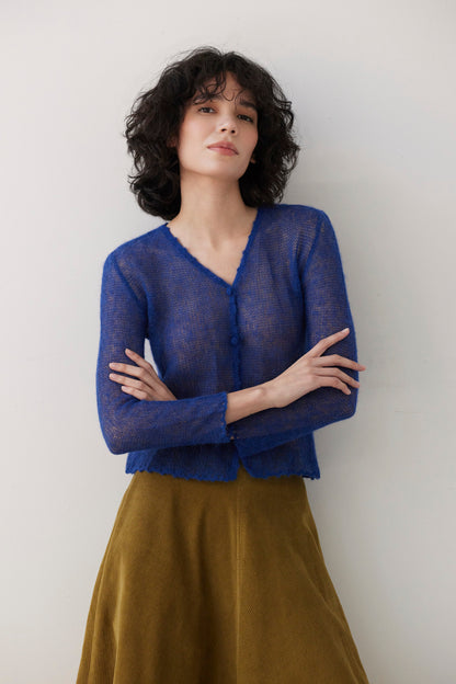 SAMPLE FW26 - Luz Open Knit Cardigan in Baby Alpaca - Electric Blue Samples CHRISTINE ALCALAY Electric Blue XS/S