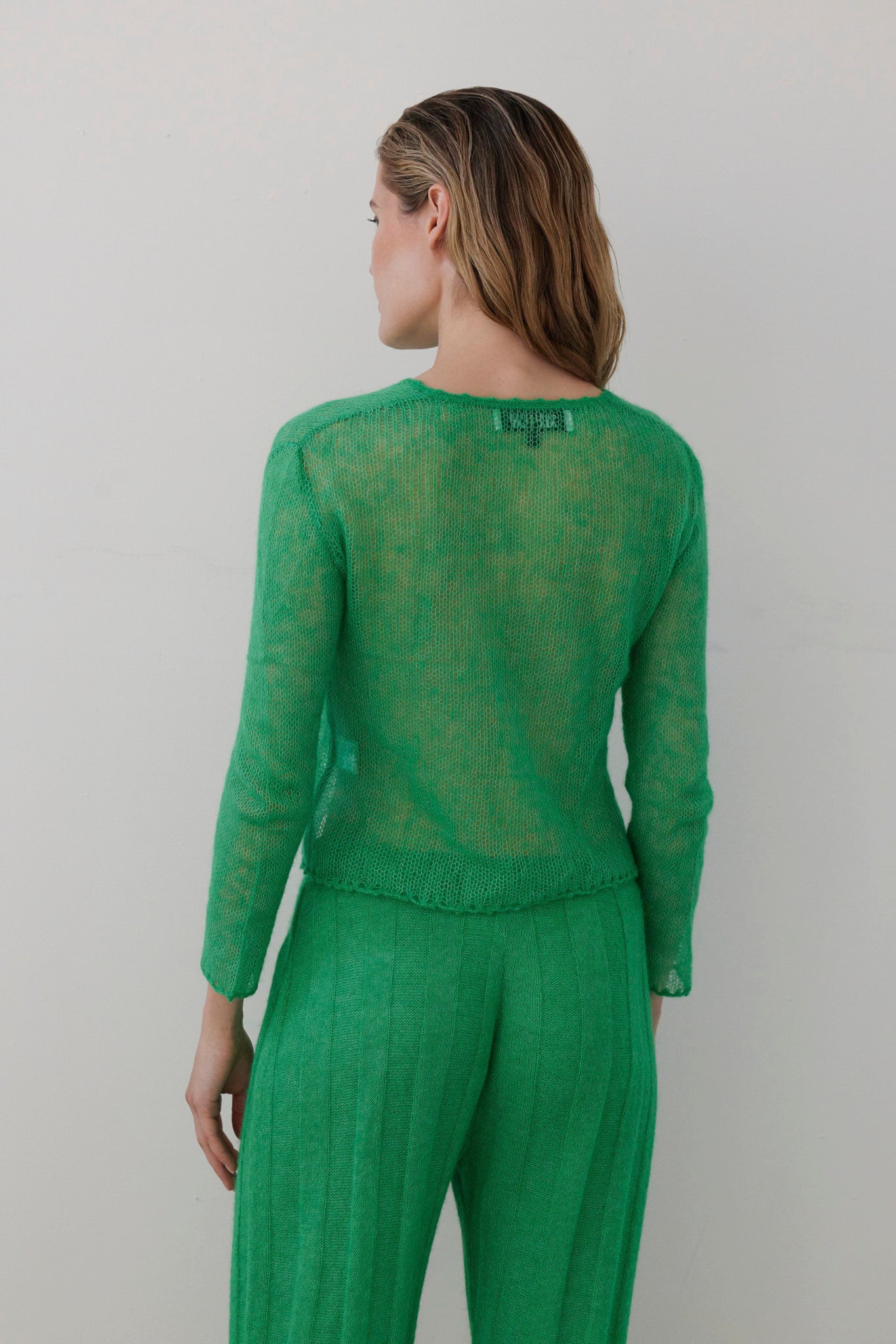 SAMPLE FW26 - Luz Open Knit Cardigan in Baby Alpaca - Grass Green Samples CHRISTINE ALCALAY
