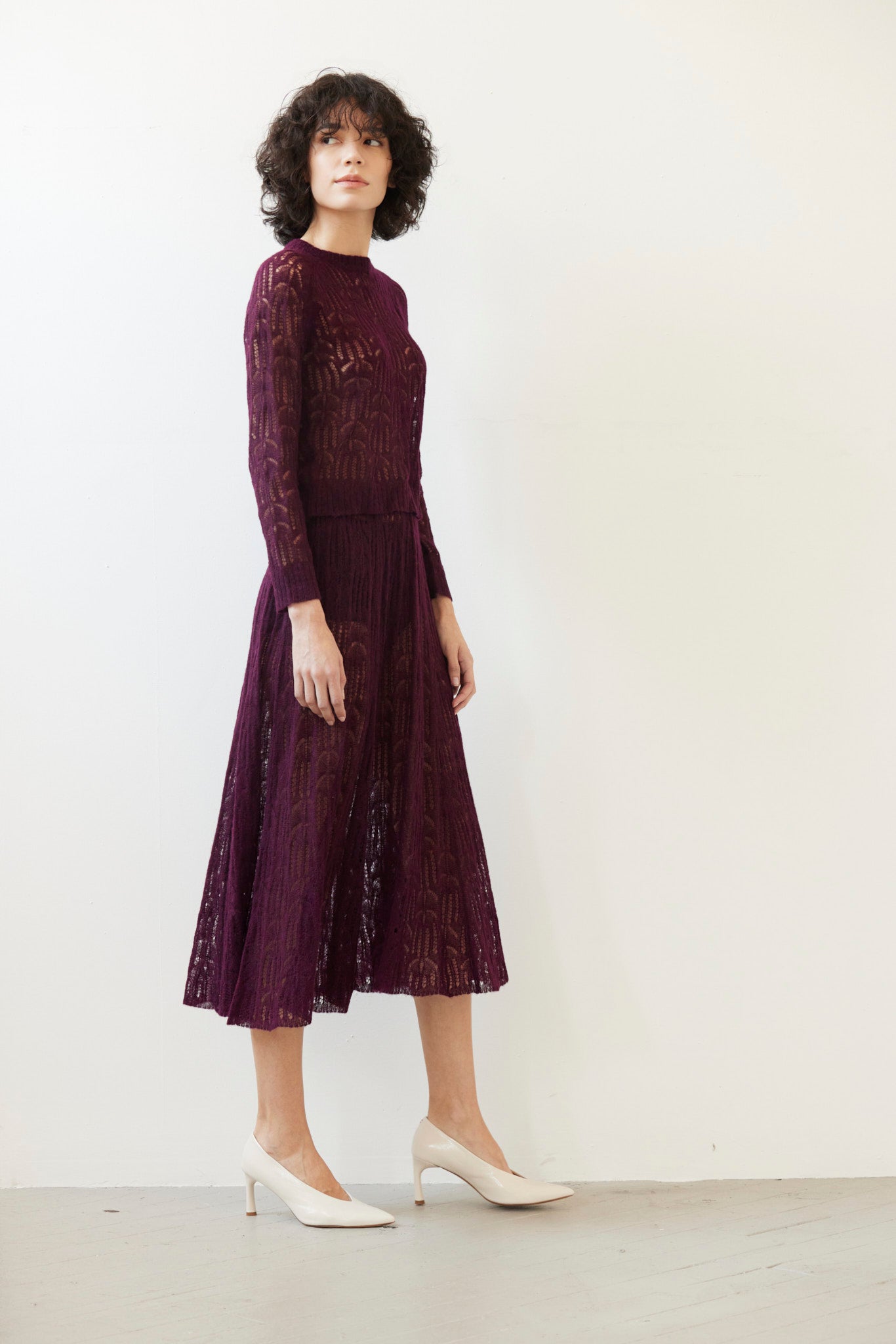 SAMPLE FW26 - Miranda Lace Knit Sweater - Pinot Wine Samples CHRISTINE ALCALAY