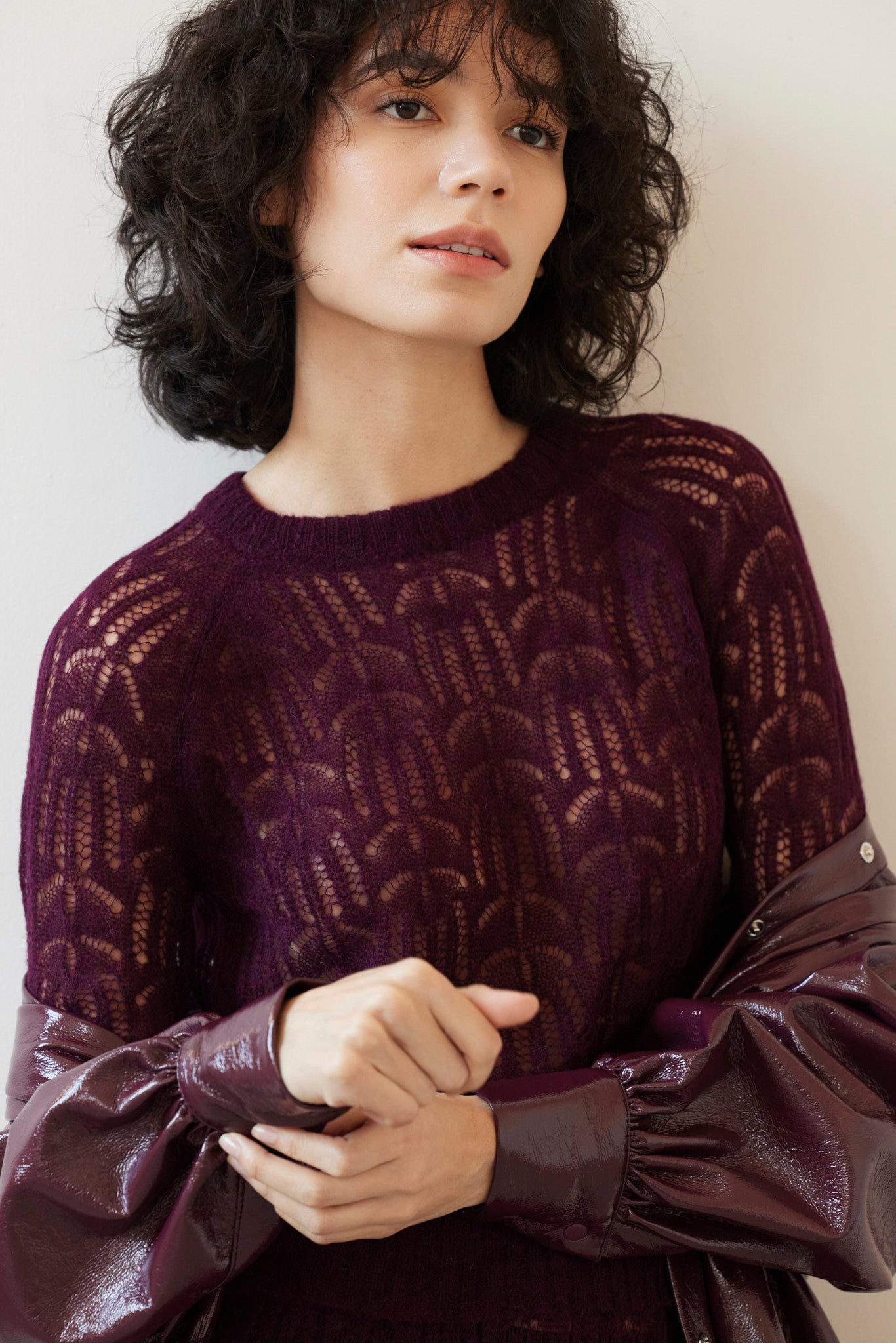 SAMPLE FW26 - Miranda Lace Knit Sweater - Pinot Wine Samples CHRISTINE ALCALAY