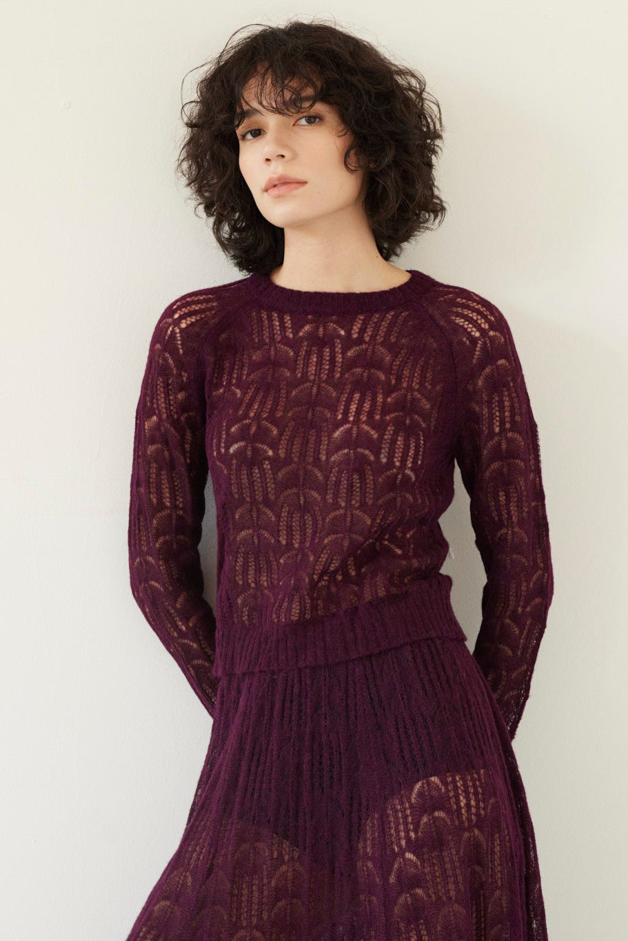 SAMPLE FW26 - Miranda Lace Knit Sweater - Pinot Wine Samples CHRISTINE ALCALAY