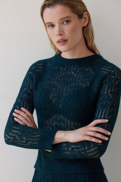 SAMPLE FW26 - Miranda Lace Knit Sweater - Deep Teal Samples CHRISTINE ALCALAY Deep Teal XS/S