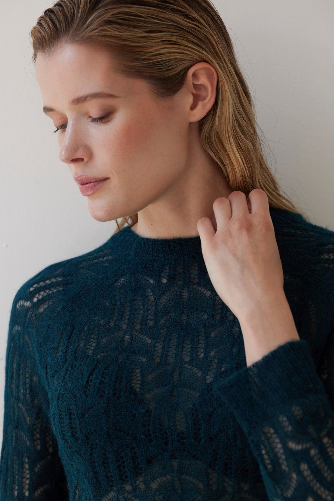SAMPLE FW26 - Miranda Lace Knit Sweater - Deep Teal Samples CHRISTINE ALCALAY