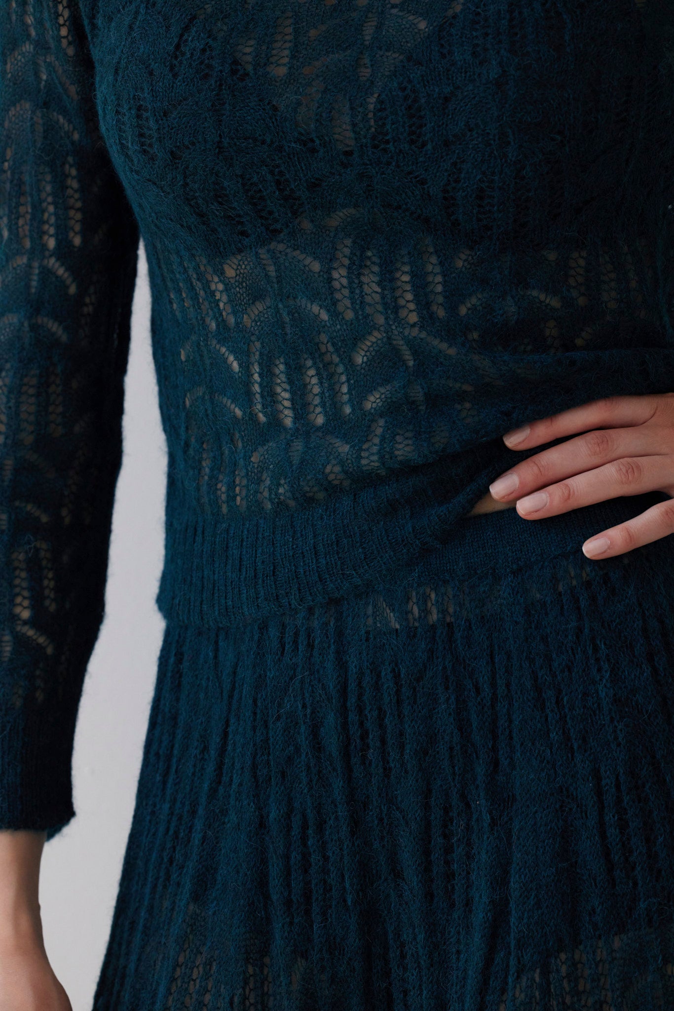 SAMPLE FW26 - Miranda Lace Knit Sweater - Deep Teal Samples CHRISTINE ALCALAY