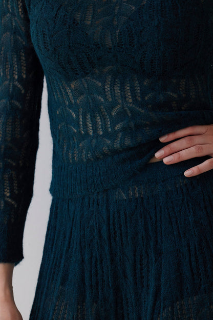 SAMPLE FW26 - Miranda Lace Knit Sweater - Deep Teal Samples CHRISTINE ALCALAY