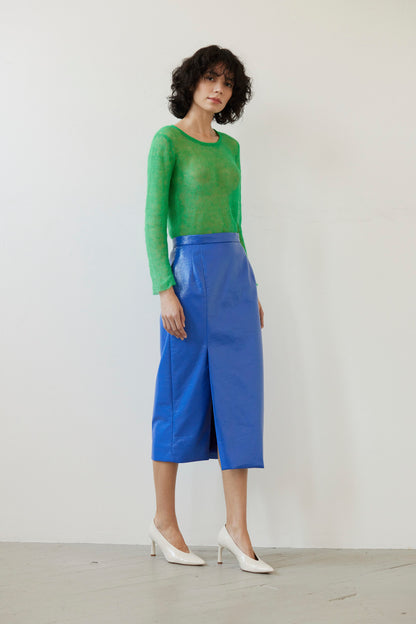 SAMPLE FW26 - Monica Midi Straight Skirt in Gloss Pleatherette - Electric Blue Samples CHRISTINE ALCALAY