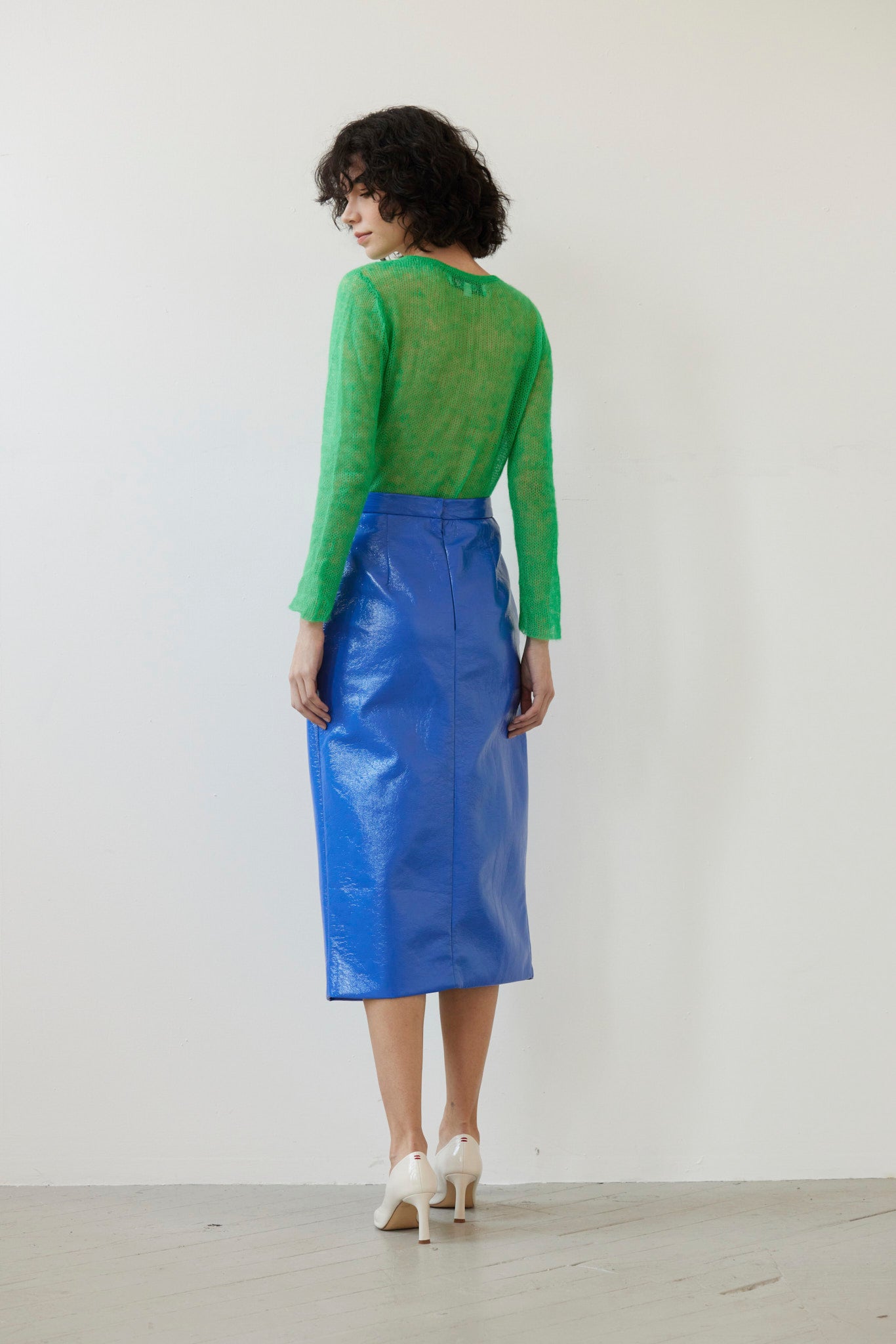 SAMPLE FW26 - Monica Midi Straight Skirt in Gloss Pleatherette - Electric Blue Samples CHRISTINE ALCALAY