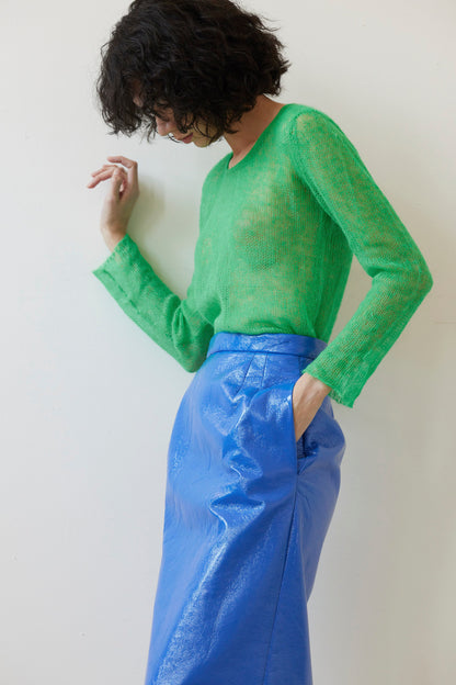 SAMPLE FW26 - Monica Midi Straight Skirt in Gloss Pleatherette - Electric Blue Samples CHRISTINE ALCALAY