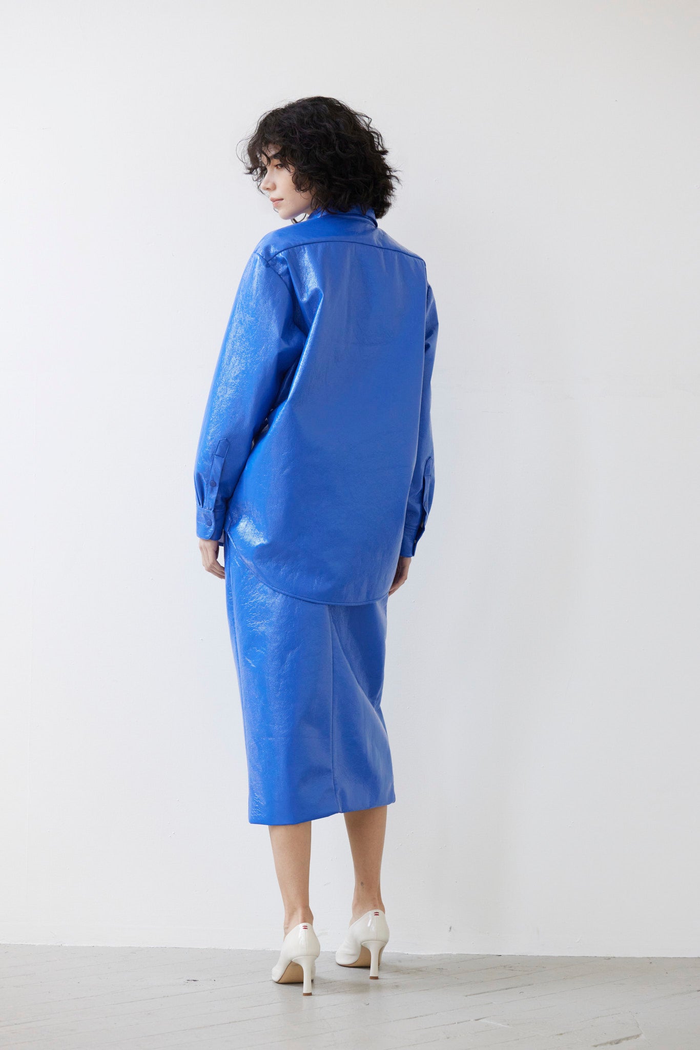 SAMPLE FW26 - Munro Shirt in Gloss Pleatherette - Electric Blue Samples CHRISTINE ALCALAY