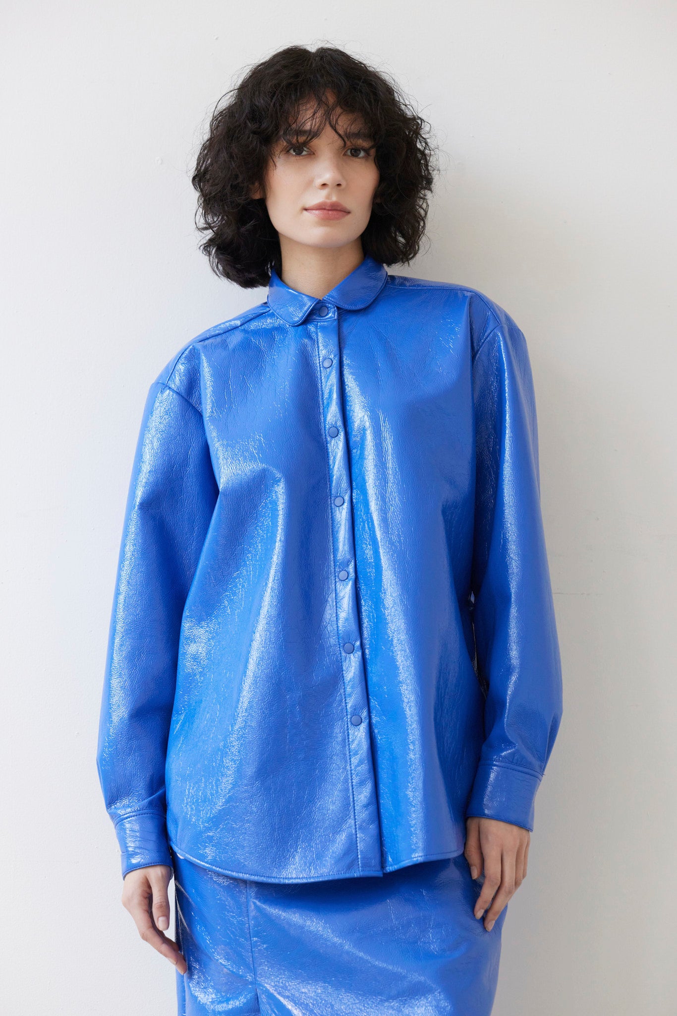 SAMPLE FW26 - Munro Shirt in Gloss Pleatherette - Electric Blue Samples CHRISTINE ALCALAY Electric Blue XS/S