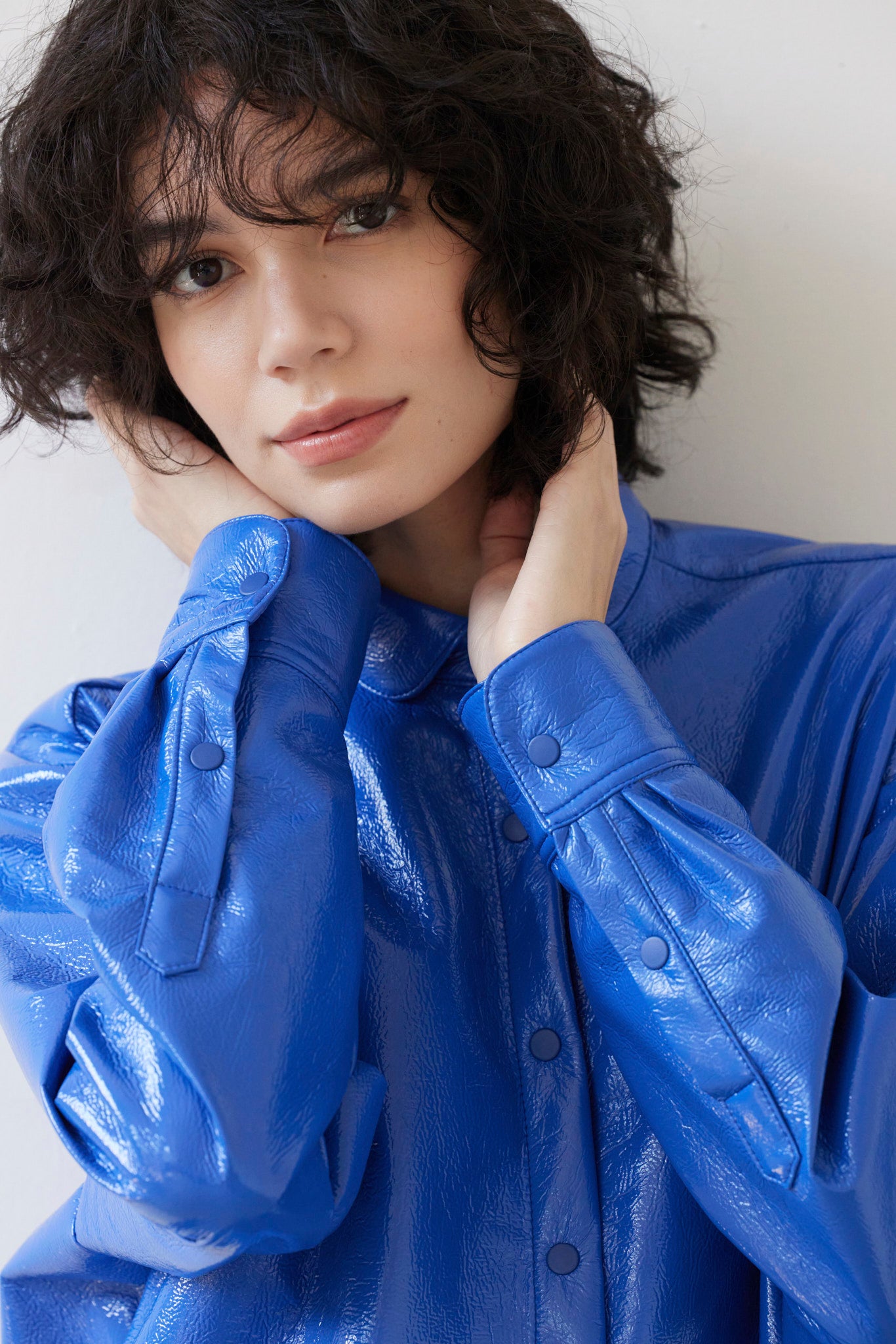 SAMPLE FW26 - Munro Shirt in Gloss Pleatherette - Electric Blue Samples CHRISTINE ALCALAY