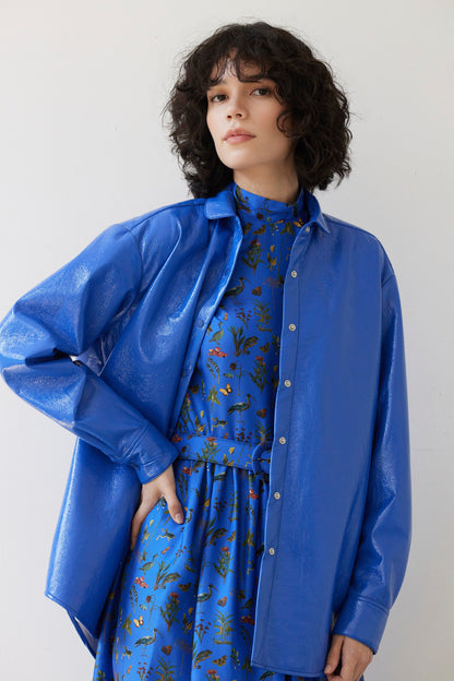 SAMPLE FW26 - Munro Shirt in Gloss Pleatherette - Electric Blue Samples CHRISTINE ALCALAY
