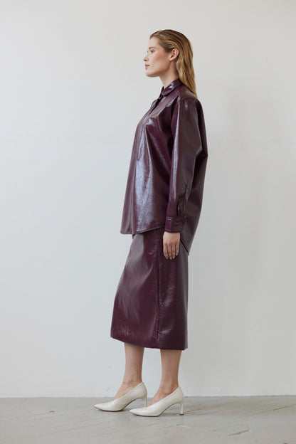 SAMPLE FW26 - Munro Shirt in Gloss Pleatherette - Plum Wine Samples CHRISTINE ALCALAY