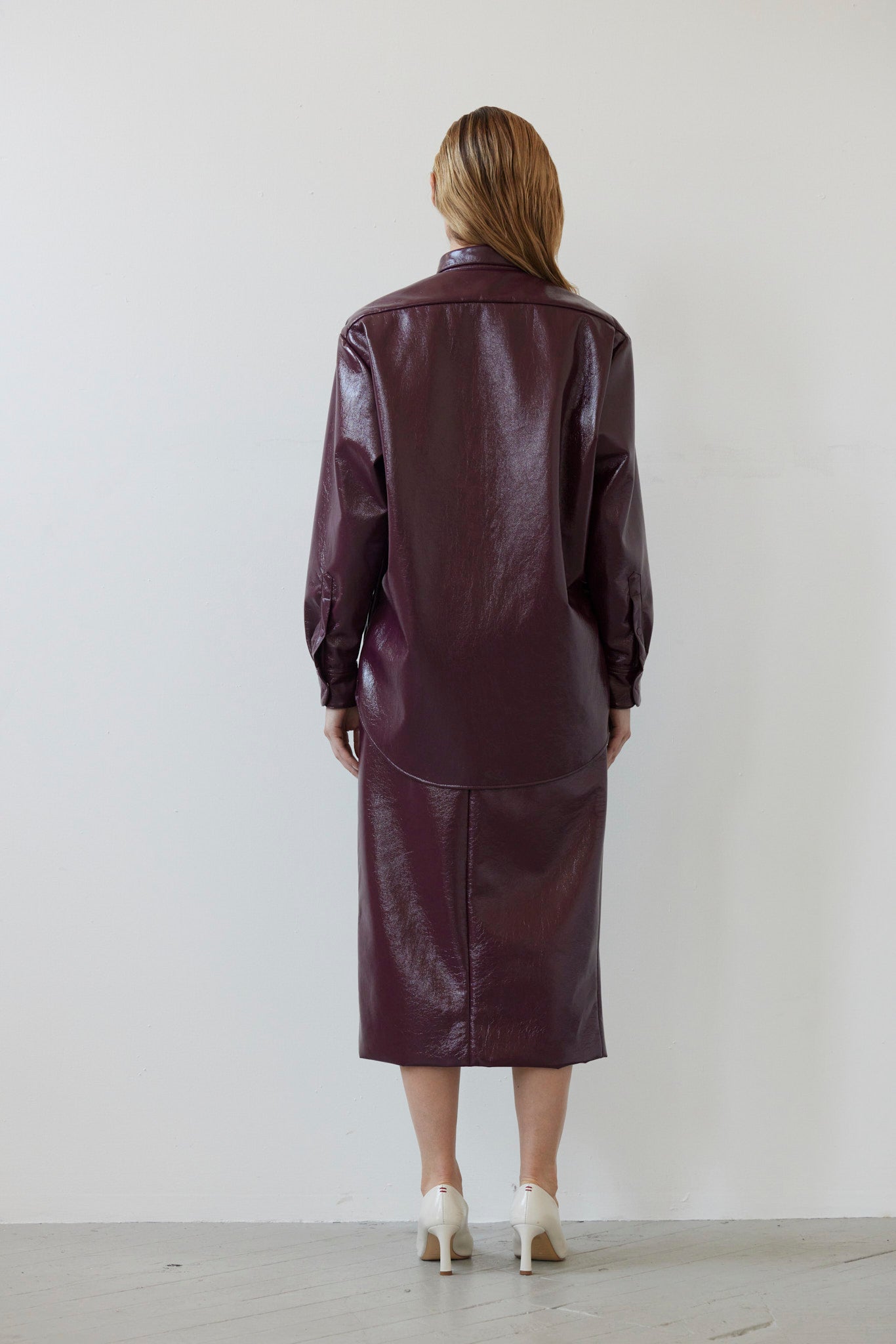 SAMPLE FW26 - Munro Shirt in Gloss Pleatherette - Plum Wine Samples CHRISTINE ALCALAY