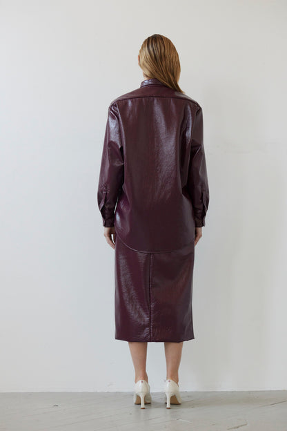 SAMPLE FW26 - Munro Shirt in Gloss Pleatherette - Plum Wine Samples CHRISTINE ALCALAY