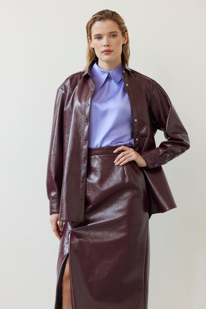 SAMPLE FW26 - Munro Shirt in Gloss Pleatherette - Plum Wine Samples CHRISTINE ALCALAY