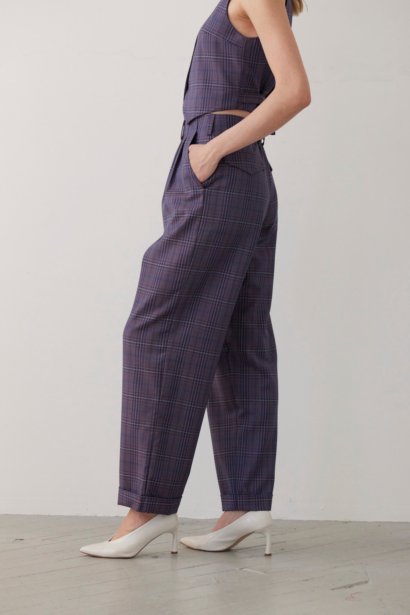 SAMPLE FW26 - Patty Straight Leg Pant in Tropical Wool - Shadow Violet Plaid Samples CHRISTINE ALCALAY