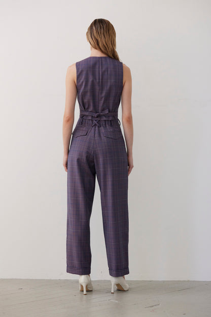 SAMPLE FW26 - Patty Straight Leg Pant in Tropical Wool - Shadow Violet Plaid Samples CHRISTINE ALCALAY
