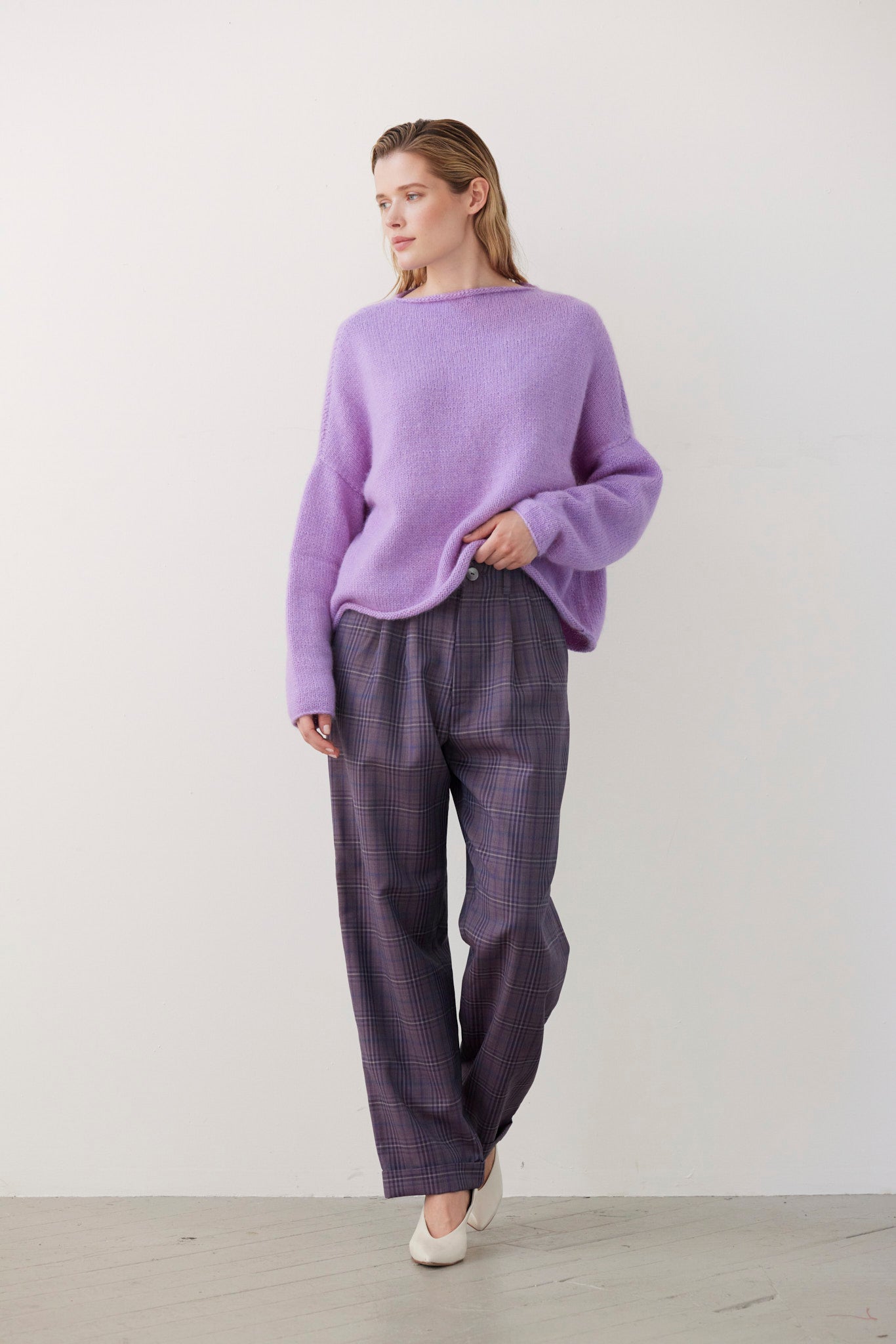 SAMPLE FW26 - Patty Straight Leg Pant in Tropical Wool - Shadow Violet Plaid Samples CHRISTINE ALCALAY