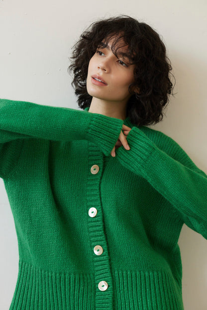 SAMPLE FW26 - Petra Cardigan in Alpaca Wool - Grass Green Samples CHRISTINE ALCALAY