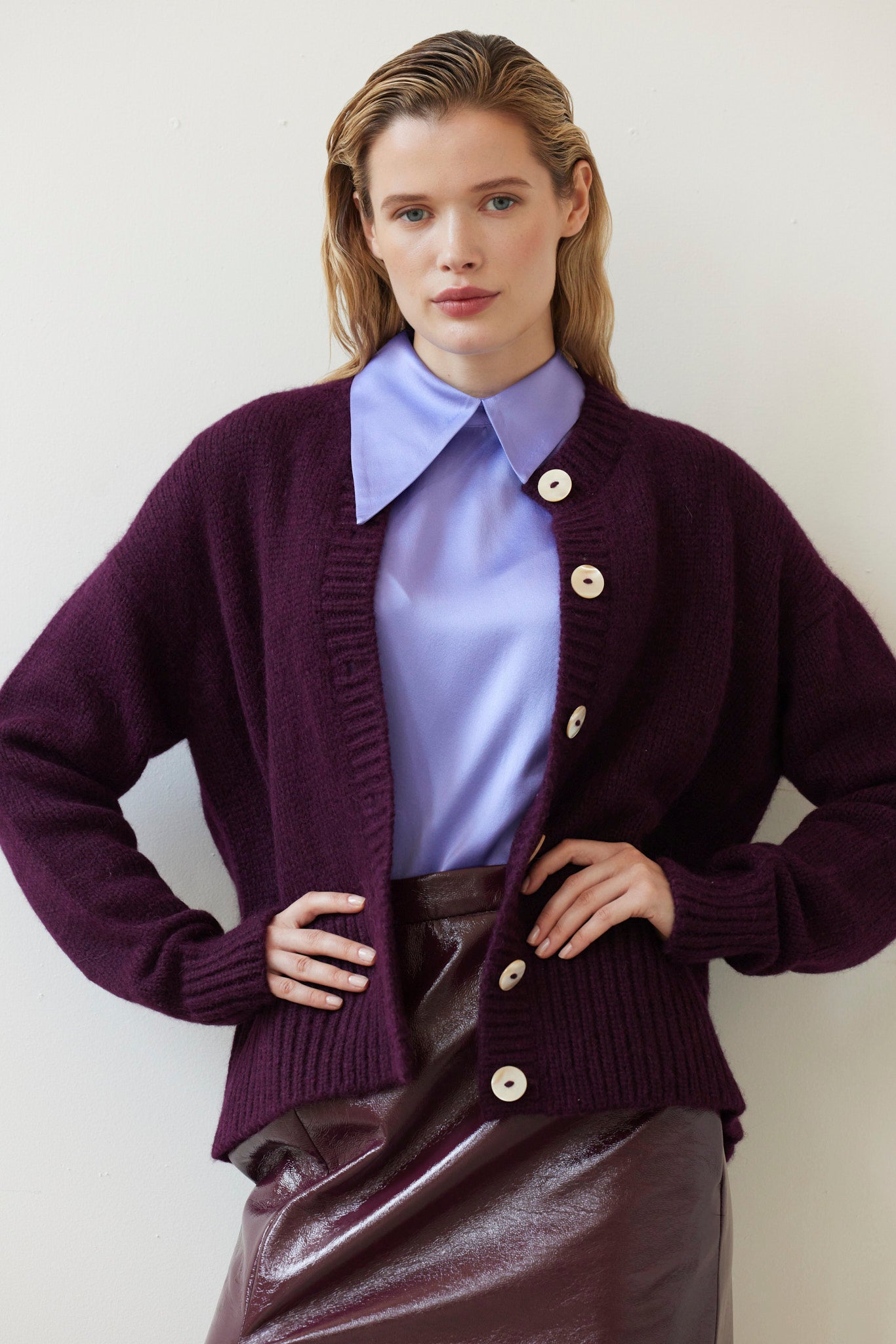 SAMPLE FW26 - Petra Cardigan in Alpaca Wool - Pinot Wine Samples CHRISTINE ALCALAY