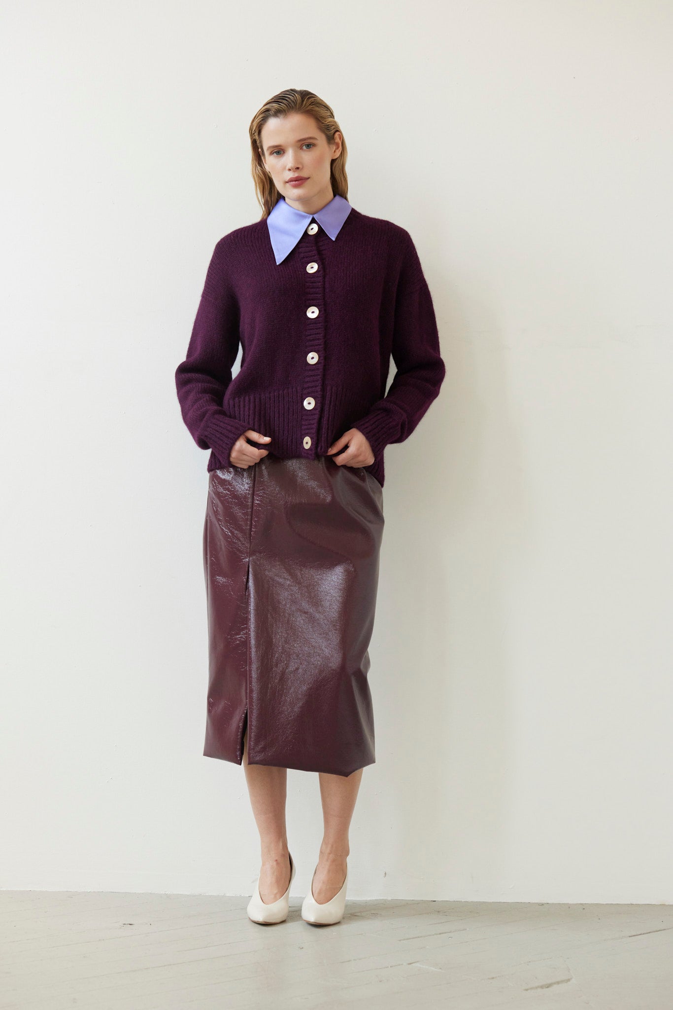 SAMPLE FW26 - Petra Cardigan in Alpaca Wool - Pinot Wine Samples CHRISTINE ALCALAY