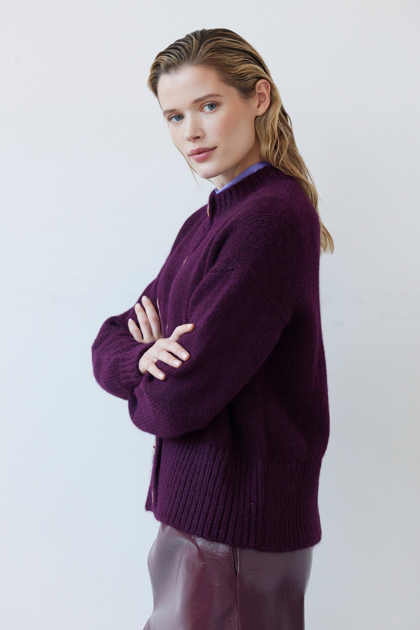 SAMPLE FW26 - Petra Cardigan in Alpaca Wool - Pinot Wine Samples CHRISTINE ALCALAY