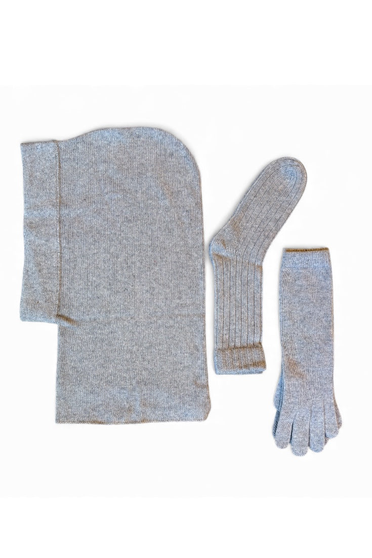 Cashmere Trio with hood, socks & gloves (Heather Chrome) Accessories CHRISTINE ALCALAY Boutique