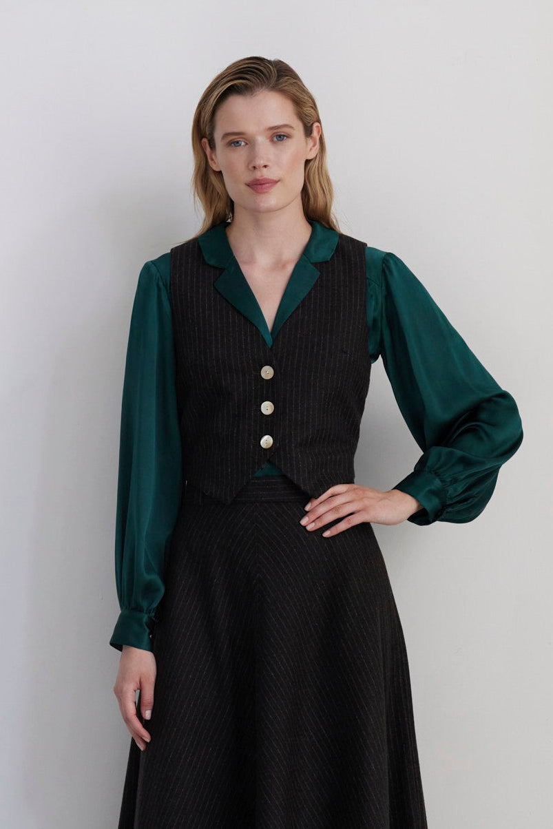 SAMPLE FW26 - Rose Blouse in Silk Charmeuse - Menagerie Green Samples CHRISTINE ALCALAY