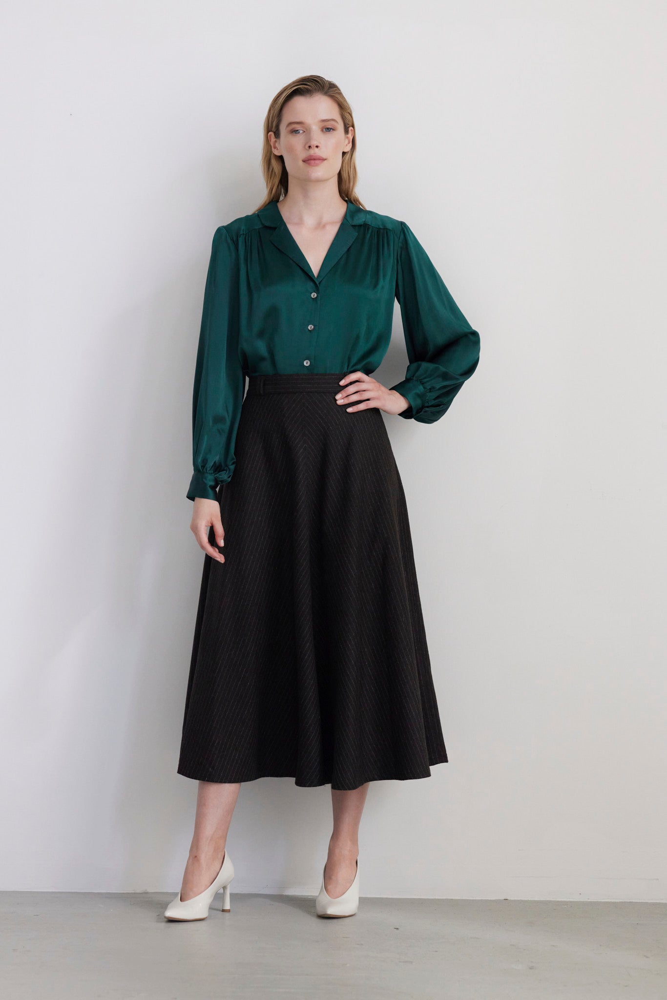 SAMPLE FW26 - Rose Blouse in Silk Charmeuse - Menagerie Green Samples CHRISTINE ALCALAY