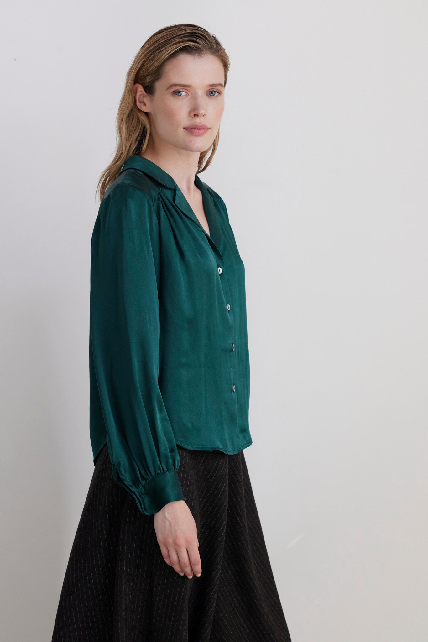 SAMPLE FW26 - Rose Blouse in Silk Charmeuse - Menagerie Green Samples CHRISTINE ALCALAY