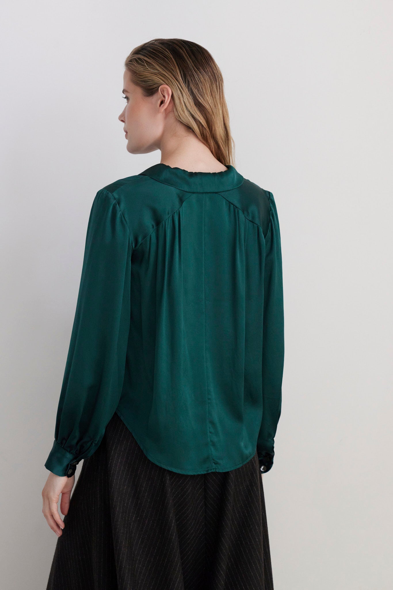 SAMPLE FW26 - Rose Blouse in Silk Charmeuse - Menagerie Green Samples CHRISTINE ALCALAY