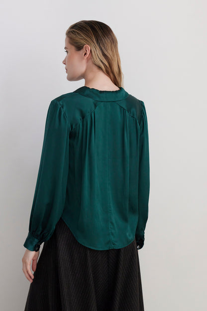 SAMPLE FW26 - Rose Blouse in Silk Charmeuse - Menagerie Green Samples CHRISTINE ALCALAY