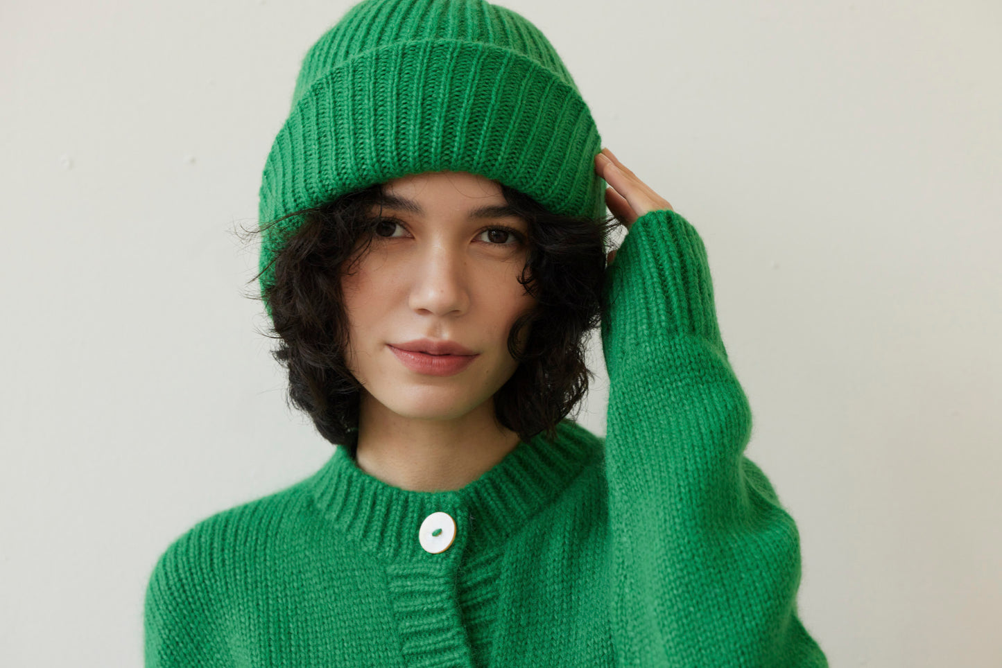 SAMPLE FW26 - Lofted Beanie in Alpaca Wool Blend - Grass Green Samples CHRISTINE ALCALAY
