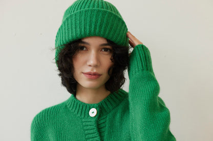 SAMPLE FW26 - Lofted Beanie in Alpaca Wool Blend - Grass Green Samples CHRISTINE ALCALAY