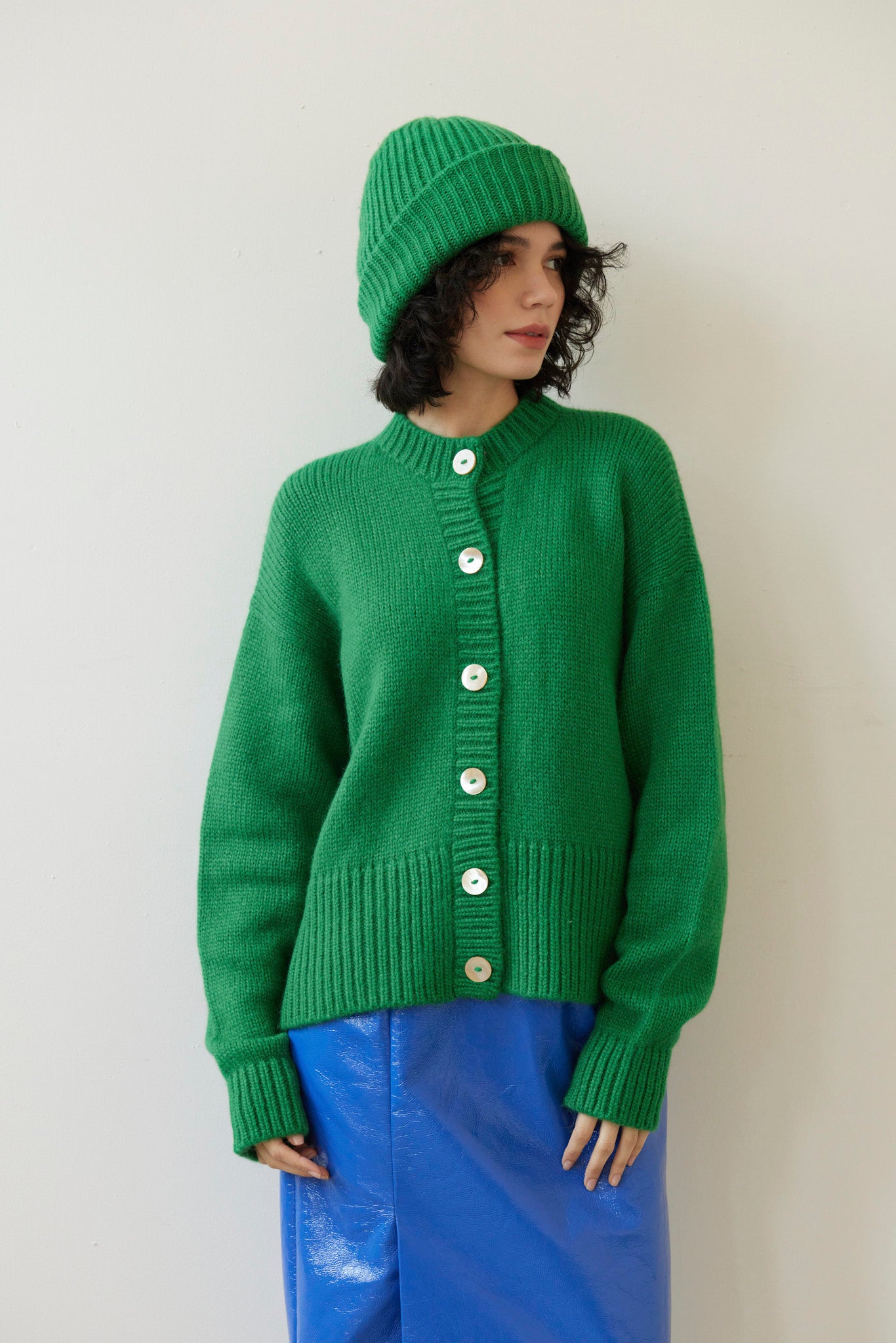 SAMPLE FW26 - Lofted Beanie in Alpaca Wool Blend - Grass Green Samples CHRISTINE ALCALAY