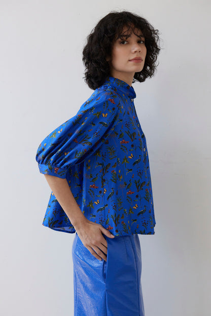 SAMPLE FW26 - Livia Blouse in Audubon Silk Twill - Electric Blue Audubon Samples CHRISTINE ALCALAY