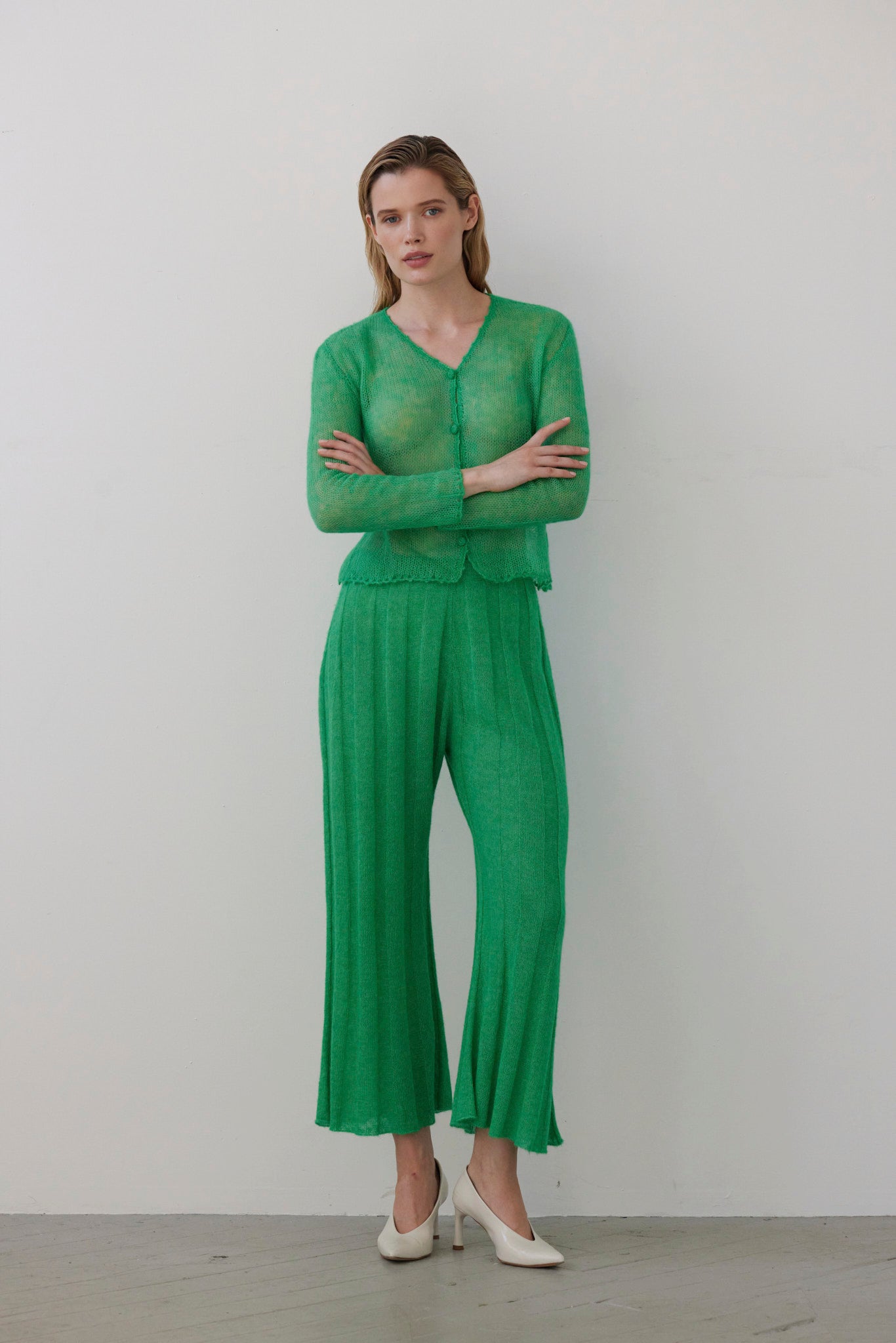 SAMPLE FW26 - Sandra Ribbed Alpaca Knit Pant - Grass Green Samples CHRISTINE ALCALAY