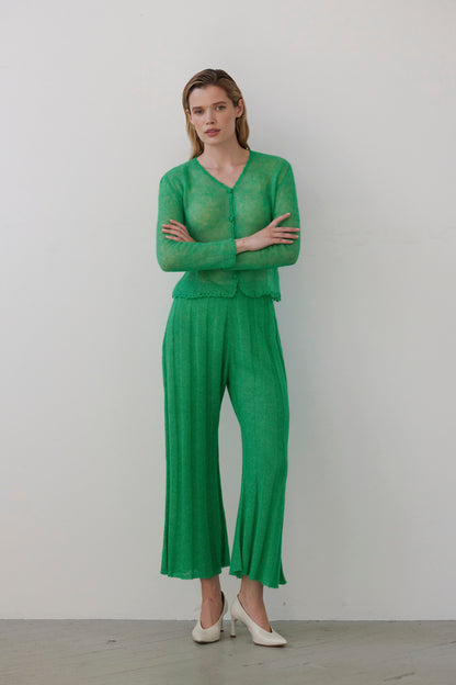 SAMPLE FW26 - Sandra Ribbed Alpaca Knit Pant - Grass Green Samples CHRISTINE ALCALAY
