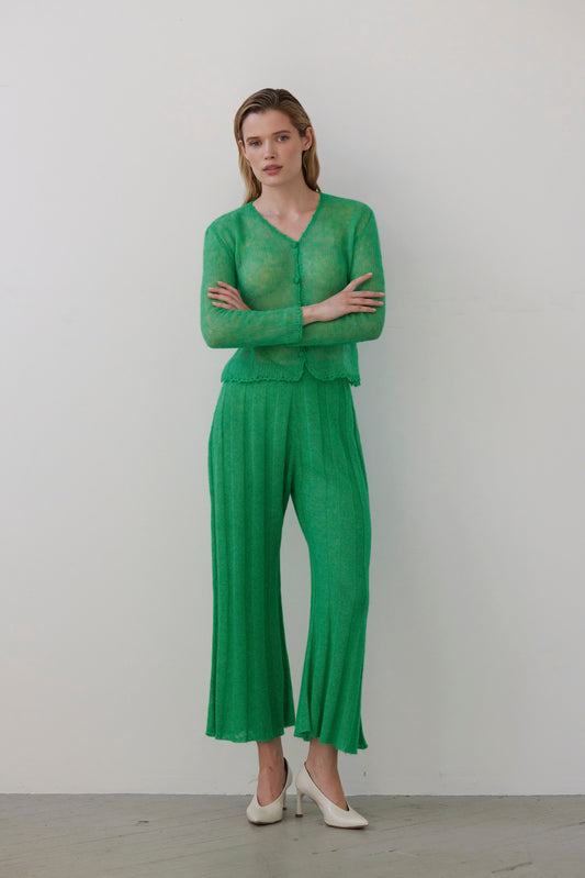 SAMPLE FW26 - Sandra Ribbed Alpaca Knit Pant - Grass Green Samples CHRISTINE ALCALAY
