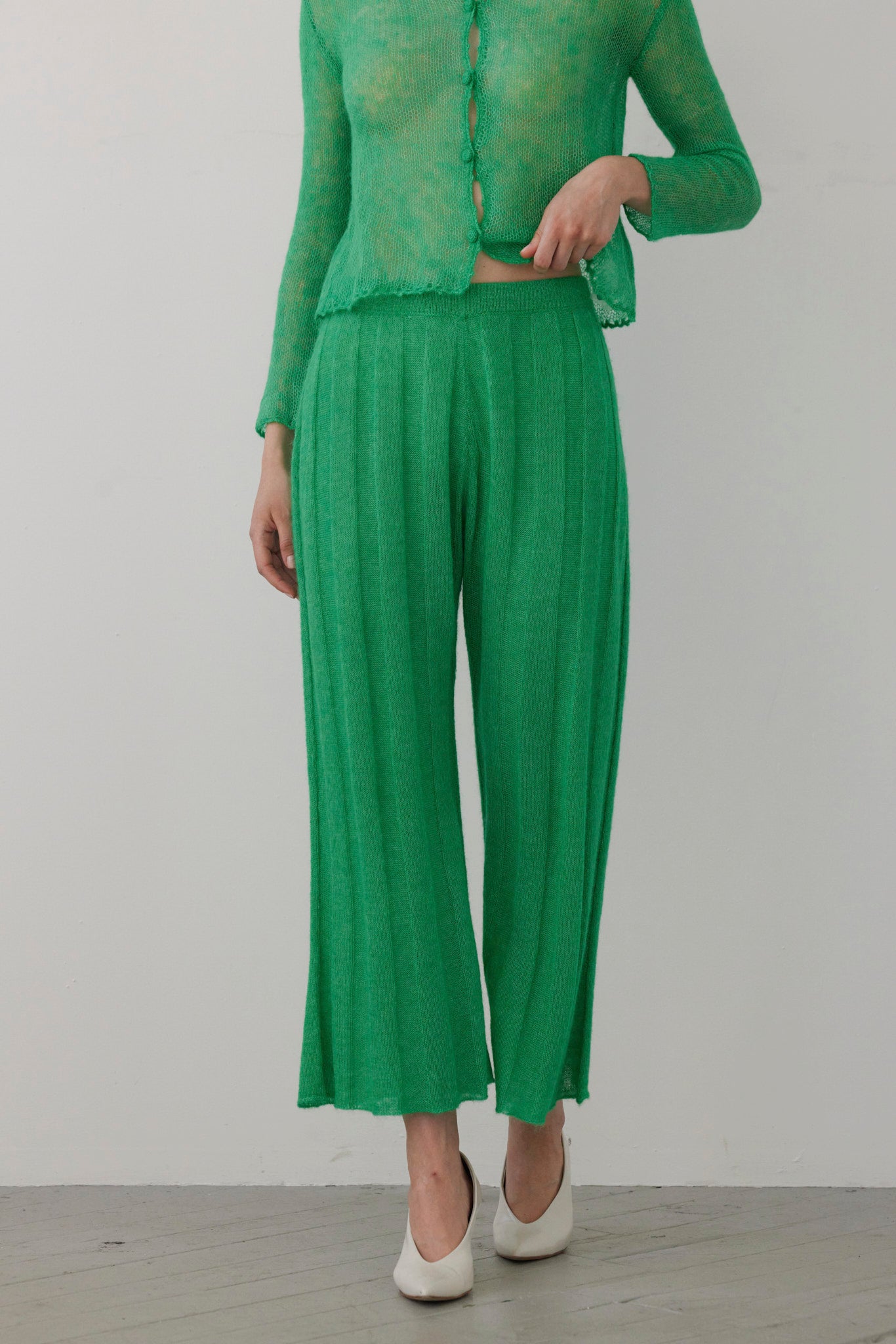 SAMPLE FW26 - Sandra Ribbed Alpaca Knit Pant - Grass Green Samples CHRISTINE ALCALAY Grass Green One Size