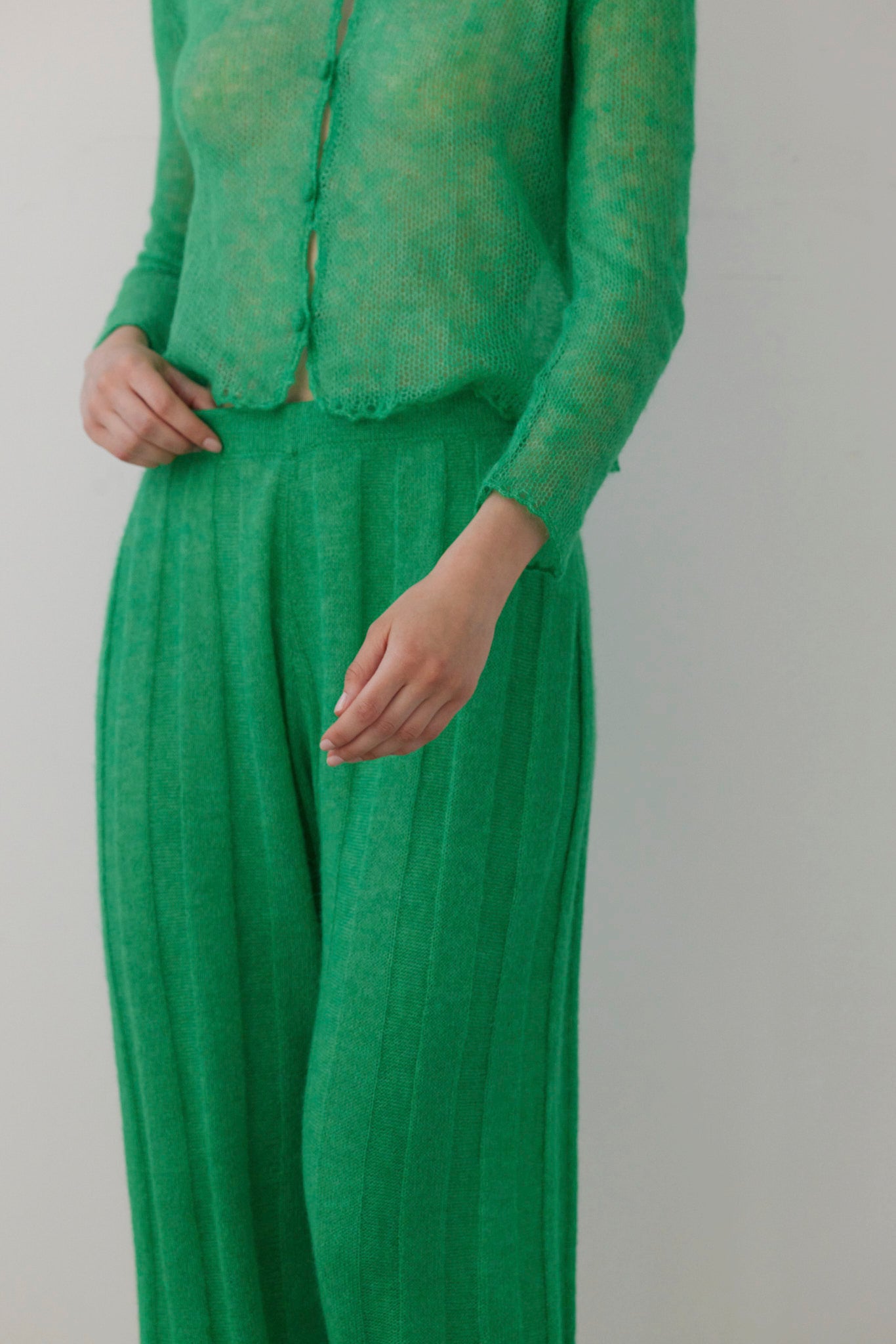 SAMPLE FW26 - Sandra Ribbed Alpaca Knit Pant - Grass Green Samples CHRISTINE ALCALAY