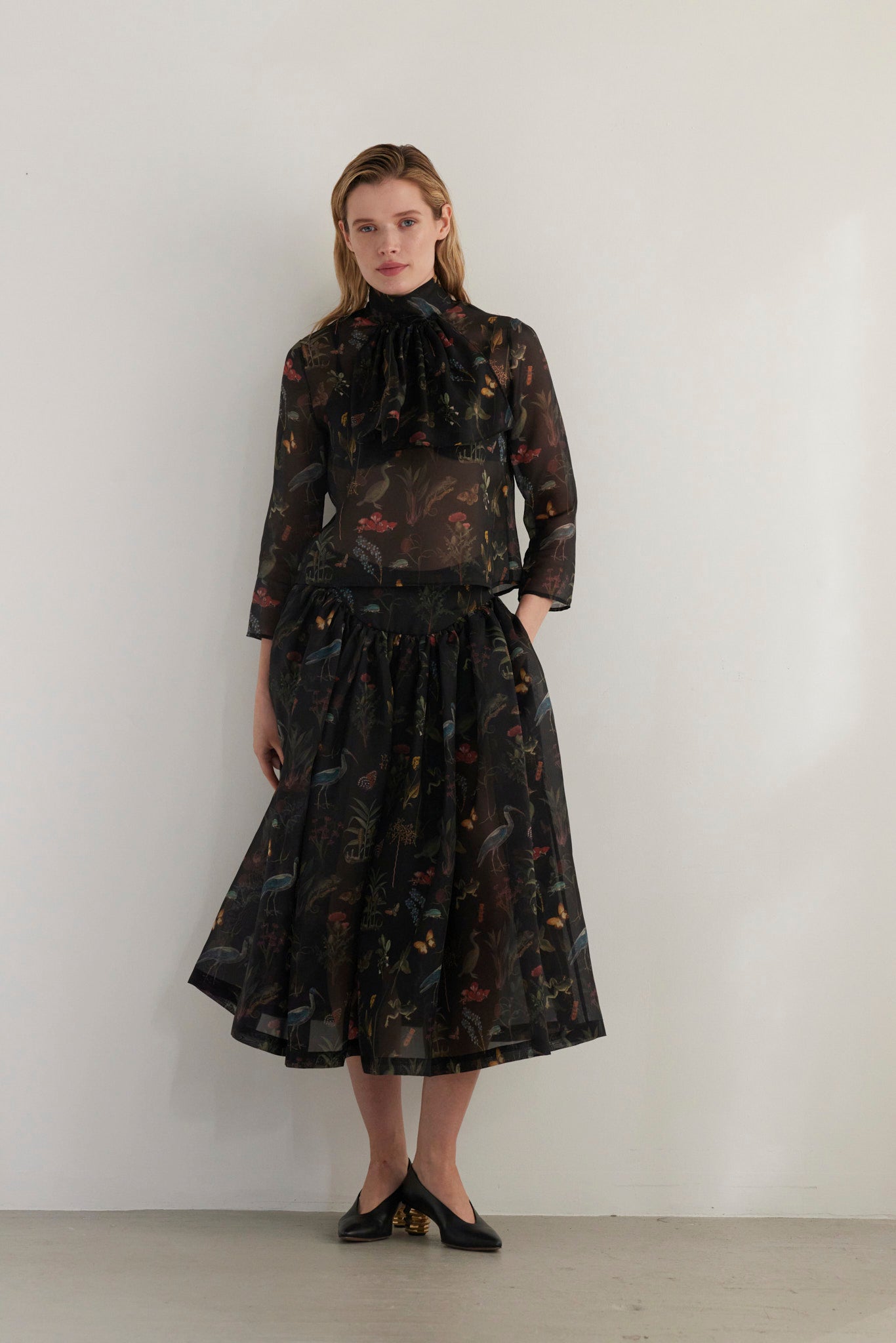 SAMPLE FW26 - Scarlett Top in Audubon Silk Organza - Black Night Samples CHRISTINE ALCALAY