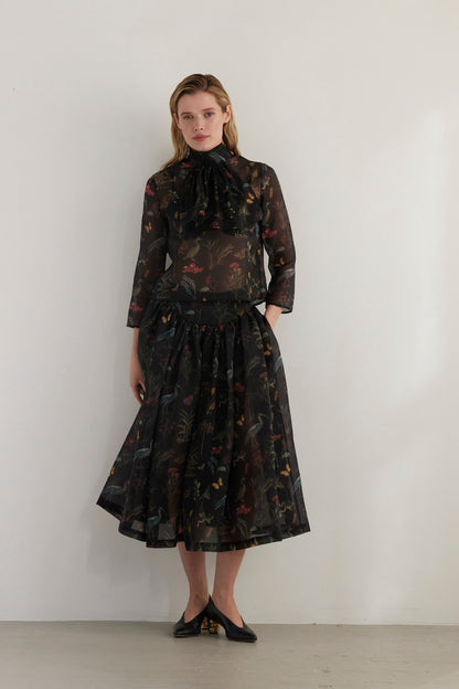 SAMPLE FW26 - Scarlett Top in Audubon Silk Organza - Black Night Samples CHRISTINE ALCALAY