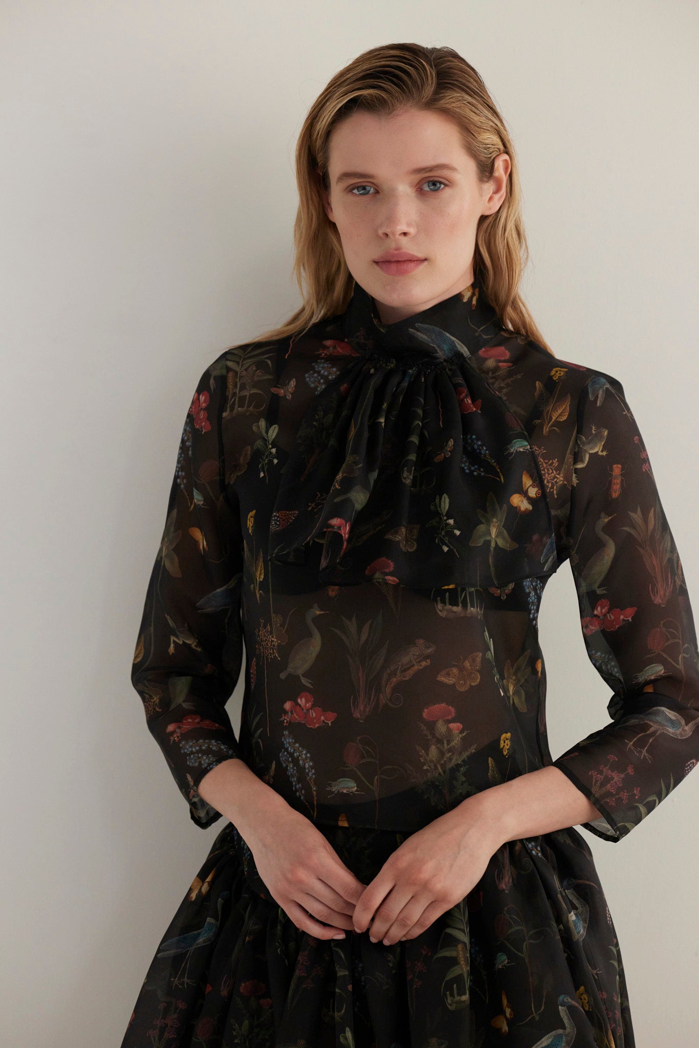 SAMPLE FW26 - Scarlett Top in Audubon Silk Organza - Black Night Samples CHRISTINE ALCALAY Black Night Audubon Small