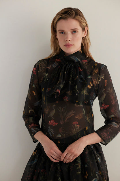 SAMPLE FW26 - Scarlett Top in Audubon Silk Organza - Black Night Samples CHRISTINE ALCALAY Black Night Audubon Small